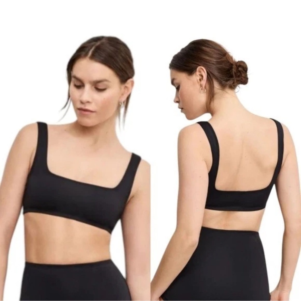 Good American Black Square Neck Compression Swim Top Size Large NEW